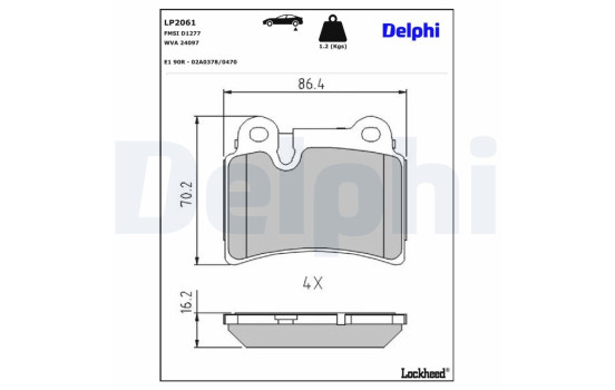 Kit de plaquettes de frein, frein à disque LP2061 Delphi