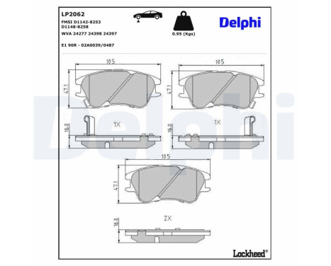 Kit de plaquettes de frein, frein à disque LP2062 Delphi