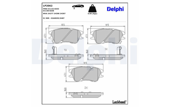 Kit de plaquettes de frein, frein à disque LP2062 Delphi