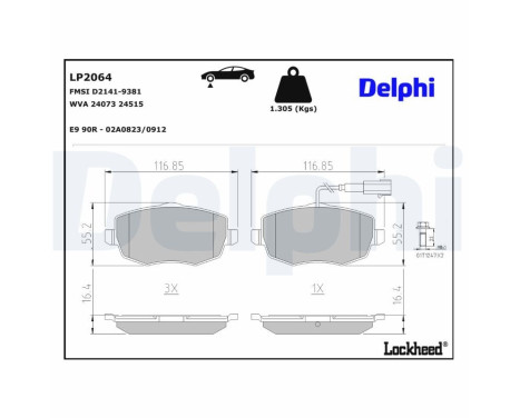 Kit de plaquettes de frein, frein à disque LP2064 Delphi