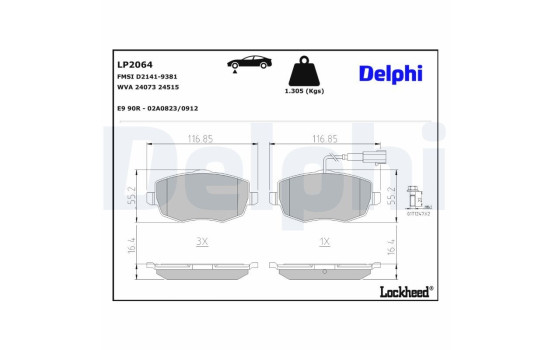 Kit de plaquettes de frein, frein à disque LP2064 Delphi