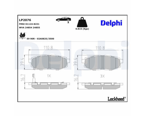 Kit de plaquettes de frein, frein à disque LP2076 Delphi