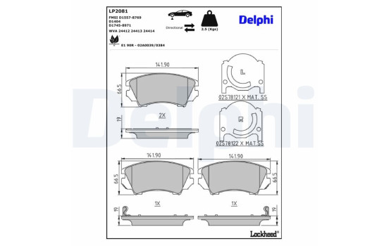 Kit de plaquettes de frein, frein à disque LP2081 Delphi, Image 3