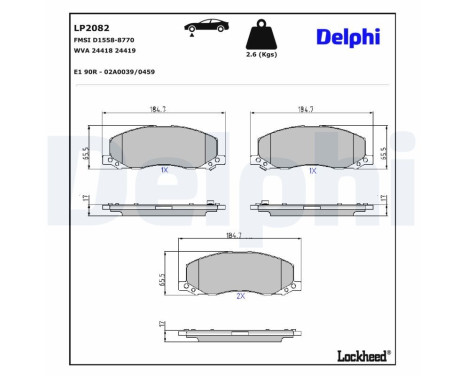 Kit de plaquettes de frein, frein à disque LP2082 Delphi