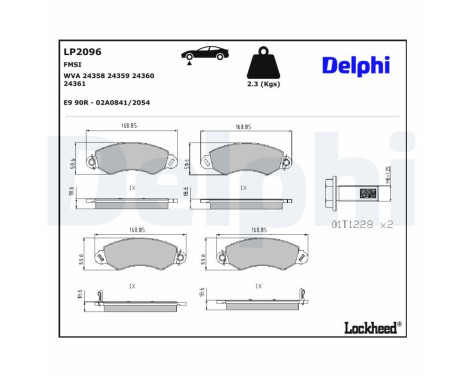 Kit de plaquettes de frein, frein à disque LP2096 Delphi