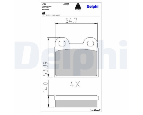 Kit de plaquettes de frein, frein à disque LP21 Delphi
