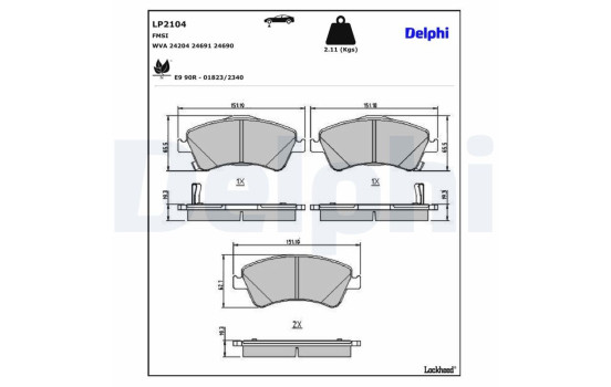 Kit de plaquettes de frein, frein à disque LP2104 Delphi, Image 3