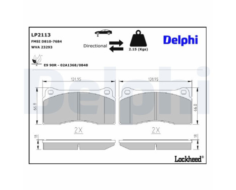 Kit de plaquettes de frein, frein à disque LP2113 Delphi