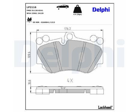 Kit de plaquettes de frein, frein à disque LP2116 Delphi