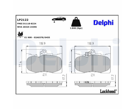Kit de plaquettes de frein, frein à disque LP2122 Delphi