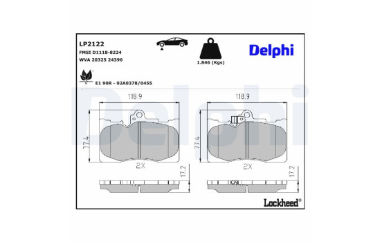 Kit de plaquettes de frein, frein à disque LP2122 Delphi