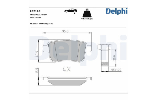 Kit de plaquettes de frein, frein à disque LP2126 Delphi