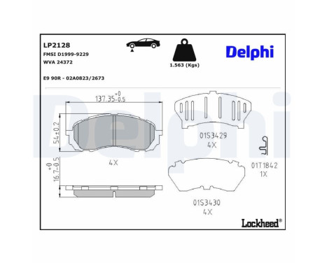 Kit de plaquettes de frein, frein à disque LP2128 Delphi