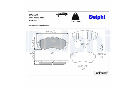 Kit de plaquettes de frein, frein à disque LP2128 Delphi