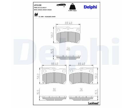 Kit de plaquettes de frein, frein à disque LP2130 Delphi