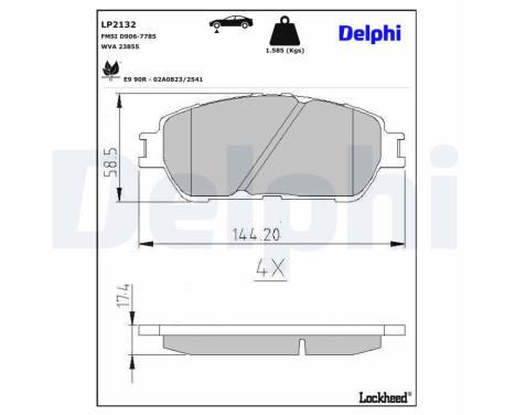 Kit de plaquettes de frein, frein à disque LP2132 Delphi