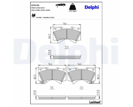 Kit de plaquettes de frein, frein à disque LP2134 Delphi