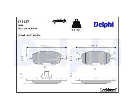 Kit de plaquettes de frein, frein à disque LP2137 Delphi