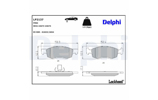 Kit de plaquettes de frein, frein à disque LP2137 Delphi