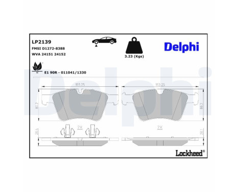 Kit de plaquettes de frein, frein à disque LP2139 Delphi
