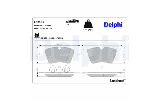 Kit de plaquettes de frein, frein à disque LP2139 Delphi