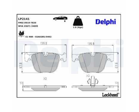 Kit de plaquettes de frein, frein à disque LP2141 Delphi