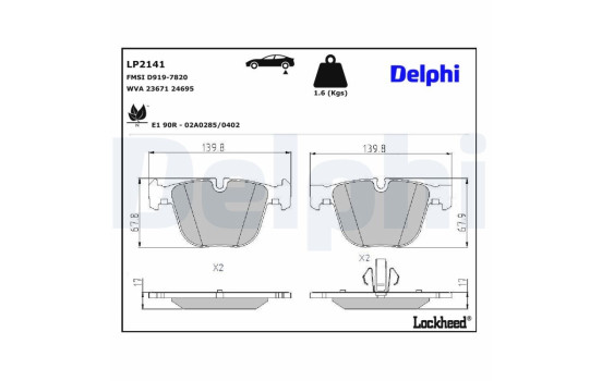 Kit de plaquettes de frein, frein à disque LP2141 Delphi
