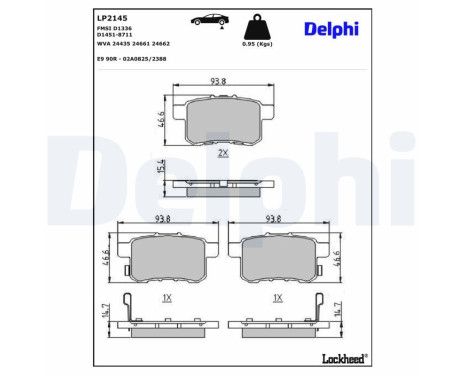 Kit de plaquettes de frein, frein à disque LP2145 Delphi