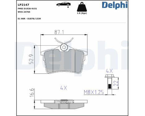 Kit de plaquettes de frein, frein à disque LP2147 Delphi