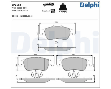 Kit de plaquettes de frein, frein à disque LP2152 Delphi