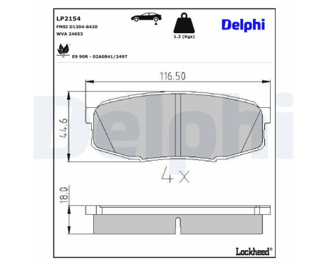 Kit de plaquettes de frein, frein à disque LP2154 Delphi