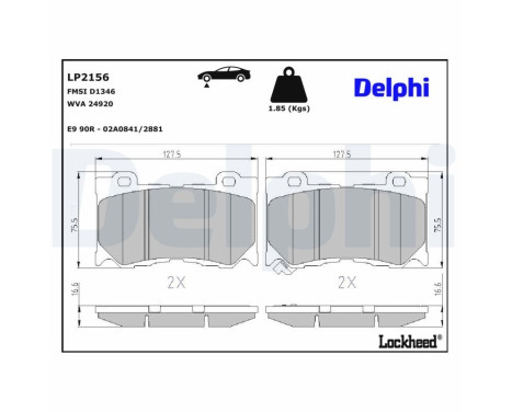 Kit de plaquettes de frein, frein à disque LP2156 Delphi
