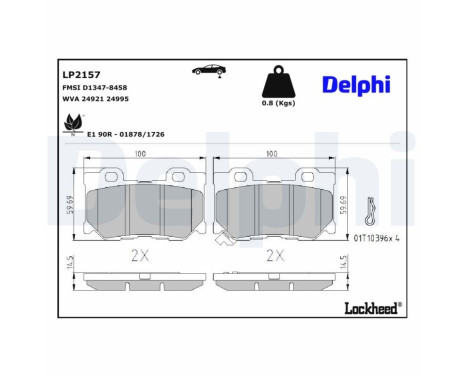 Kit de plaquettes de frein, frein à disque LP2157 Delphi