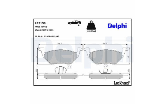 Kit de plaquettes de frein, frein à disque LP2158 Delphi