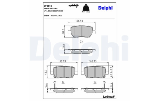 Kit de plaquettes de frein, frein à disque LP2160 Delphi