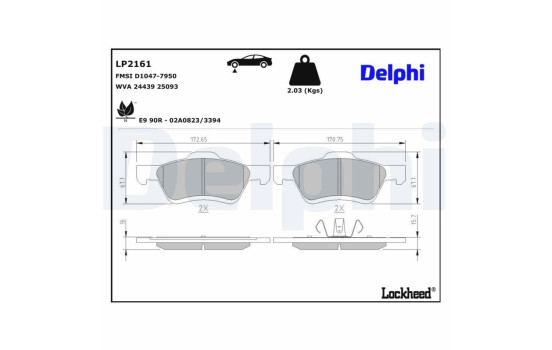 Kit de plaquettes de frein, frein à disque LP2161 Delphi