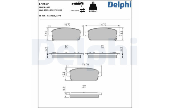 Kit de plaquettes de frein, frein à disque LP2167 Delphi