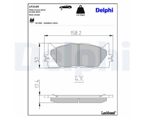 Kit de plaquettes de frein, frein à disque LP2169 Delphi