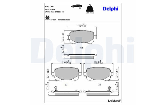 Kit de plaquettes de frein, frein à disque LP2174 Delphi