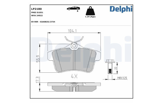 Kit de plaquettes de frein, frein à disque LP2180 Delphi