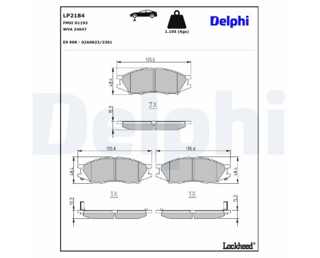 Kit de plaquettes de frein, frein à disque LP2184 Delphi