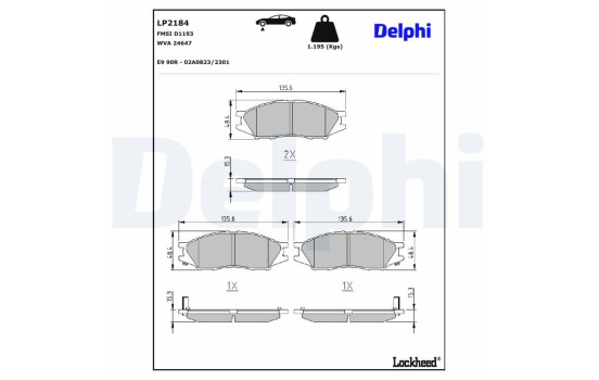 Kit de plaquettes de frein, frein à disque LP2184 Delphi