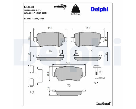 Kit de plaquettes de frein, frein à disque LP2188 Delphi