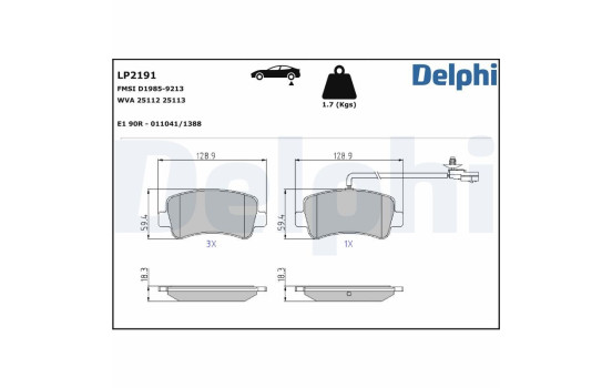 Kit de plaquettes de frein, frein à disque LP2191 Delphi