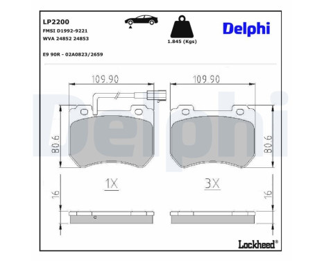 Kit de plaquettes de frein, frein à disque LP2200 Delphi