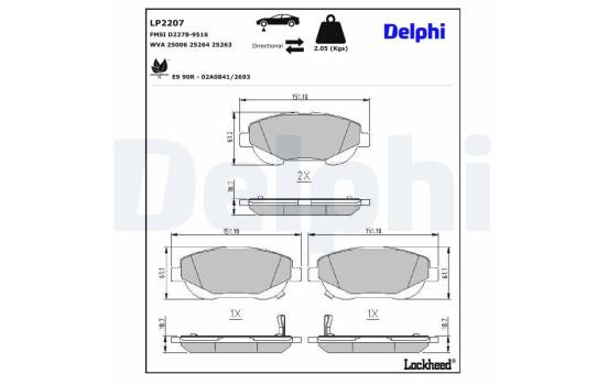Kit de plaquettes de frein, frein à disque LP2207 Delphi