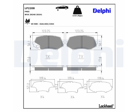 Kit de plaquettes de frein, frein à disque LP2208 Delphi