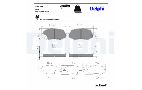 Kit de plaquettes de frein, frein à disque LP2208 Delphi