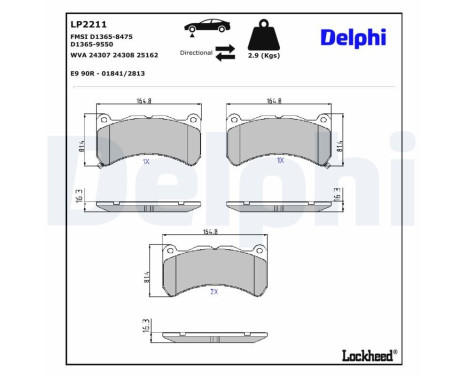 Kit de plaquettes de frein, frein à disque LP2211 Delphi