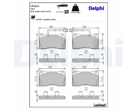 Kit de plaquettes de frein, frein à disque LP2221 Delphi